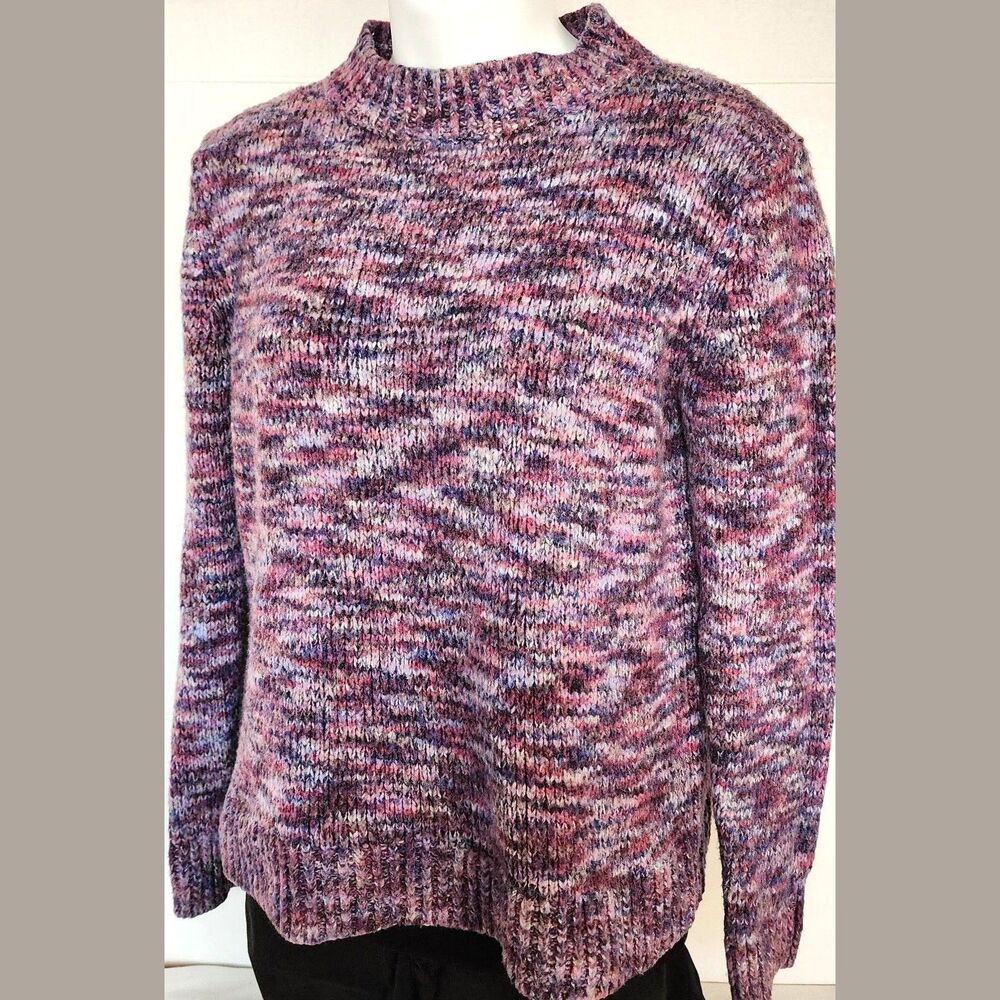 LOFT Marled Mock Neck Sweater Medium Purple Pink White Knit Pullover